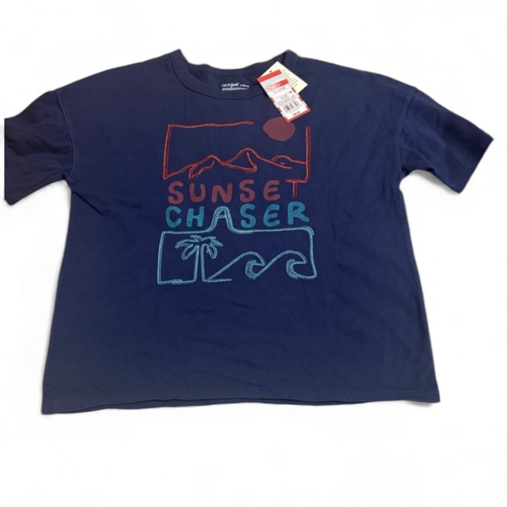 NWT Cat & Jack Sunset Chaser Short Sleeve Navy Blue Shirt Youth L 10/12